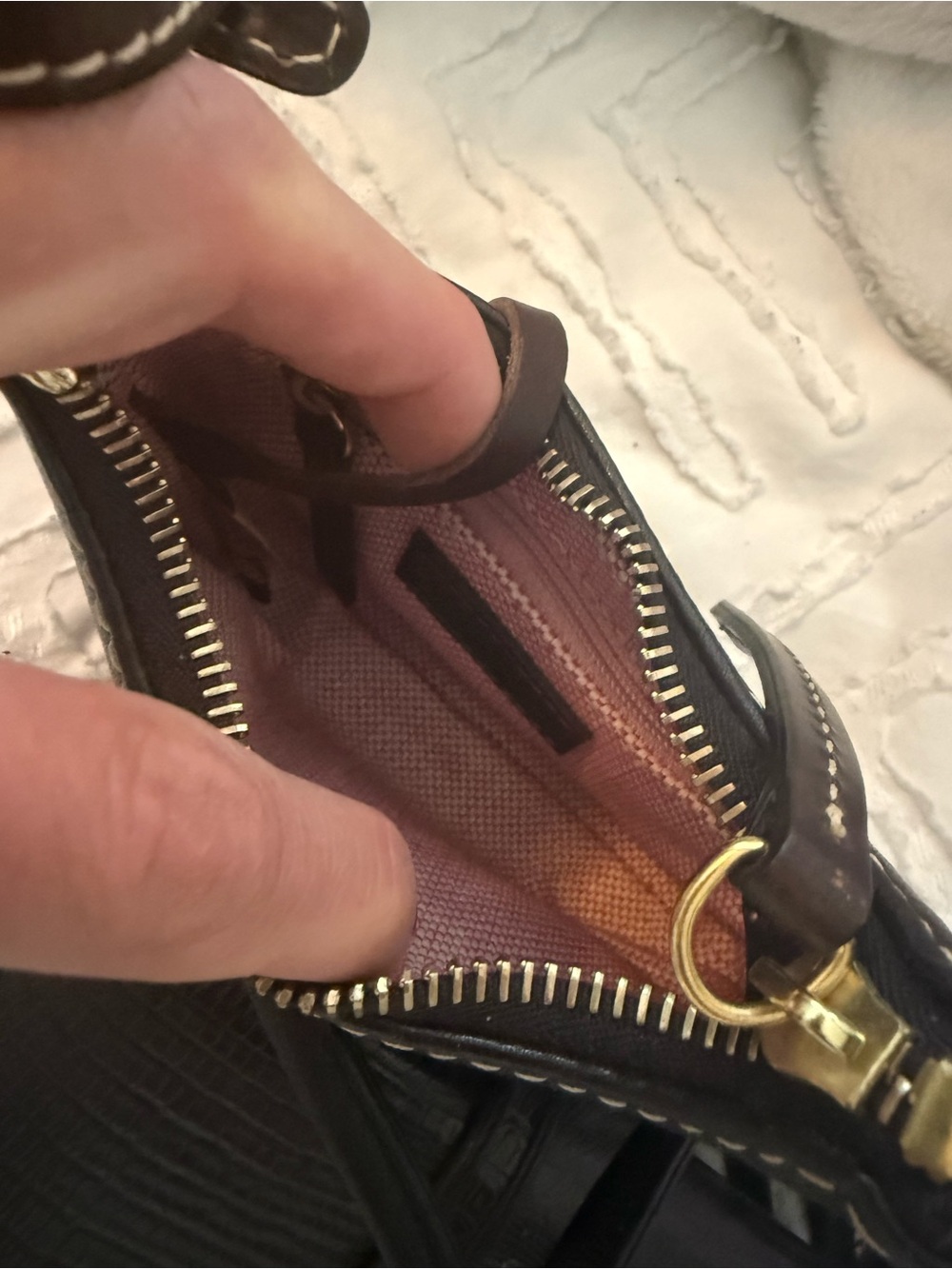 Dooney & Bourke Brown Leather Mini Shoulder Bag with Gold Charm - Picture 2 of 2